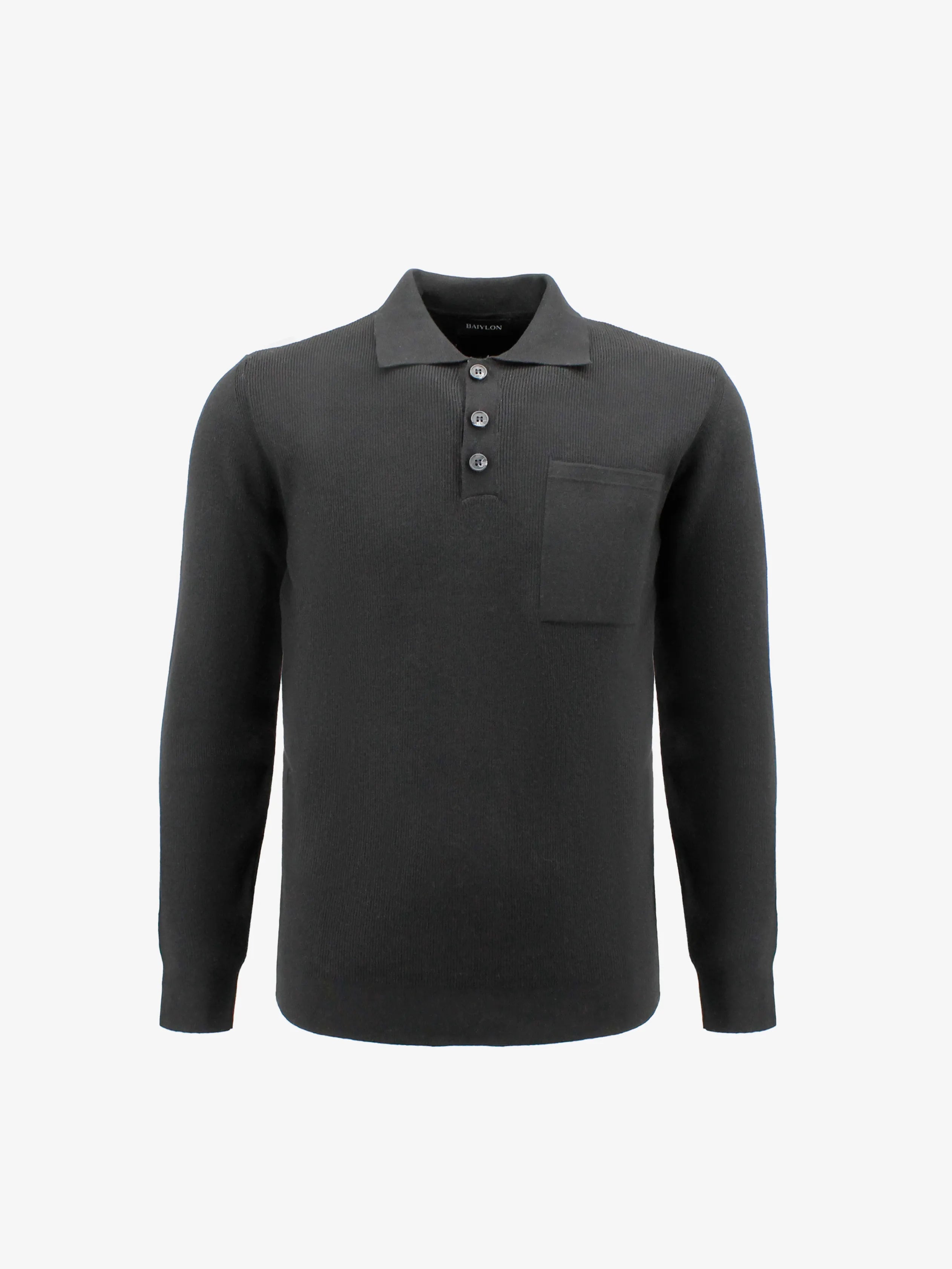 Fine Knitted Longe Sleeve Polo Pullover