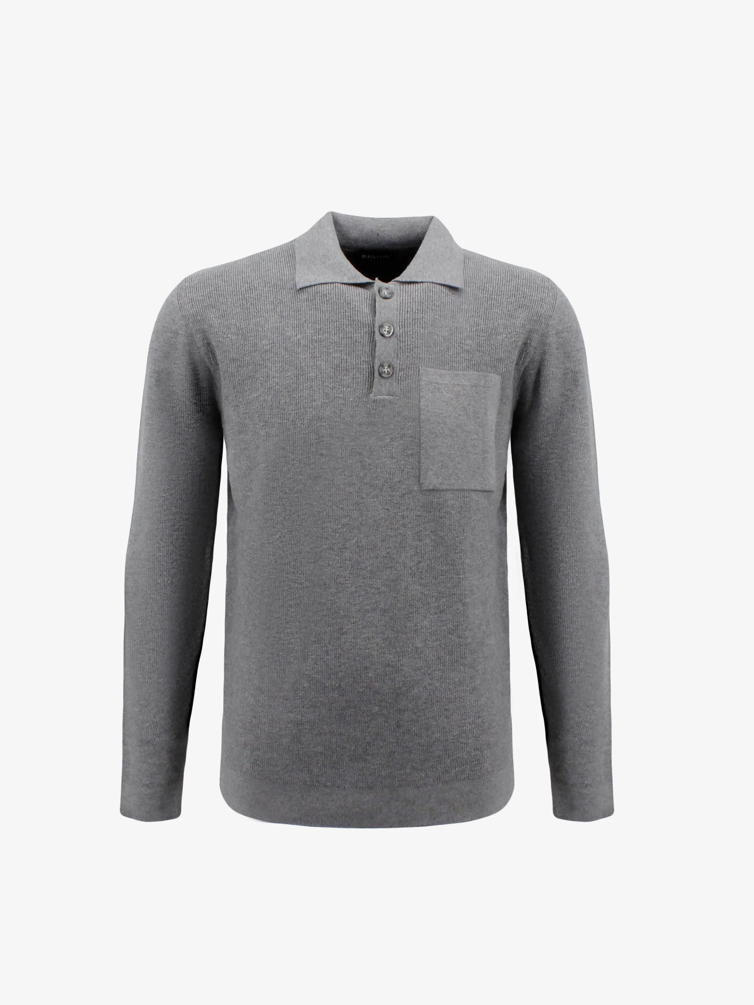 Fine Knitted Longe Sleeve Polo Pullover