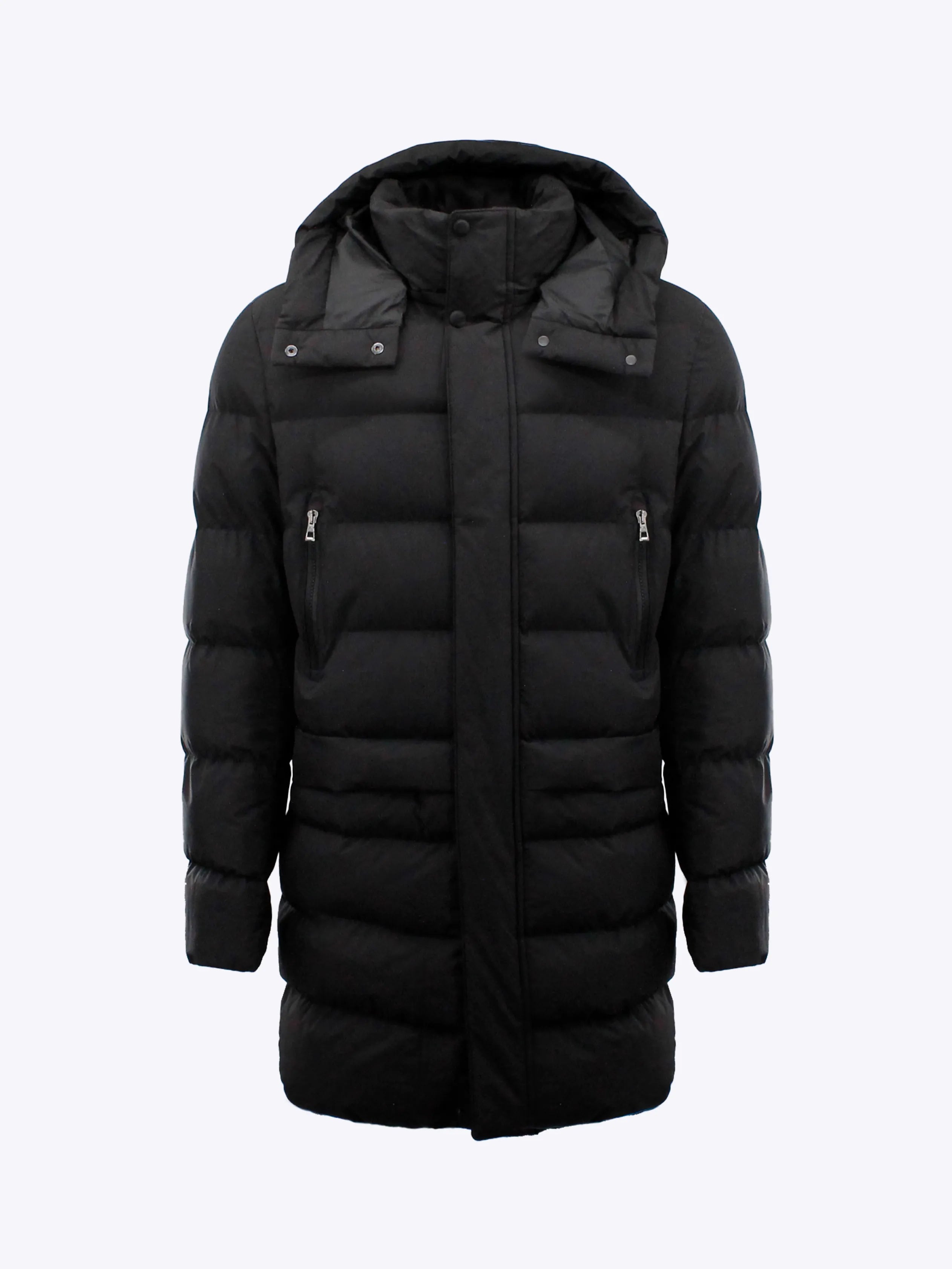 Lange puffer jack met afneembaar capuchon