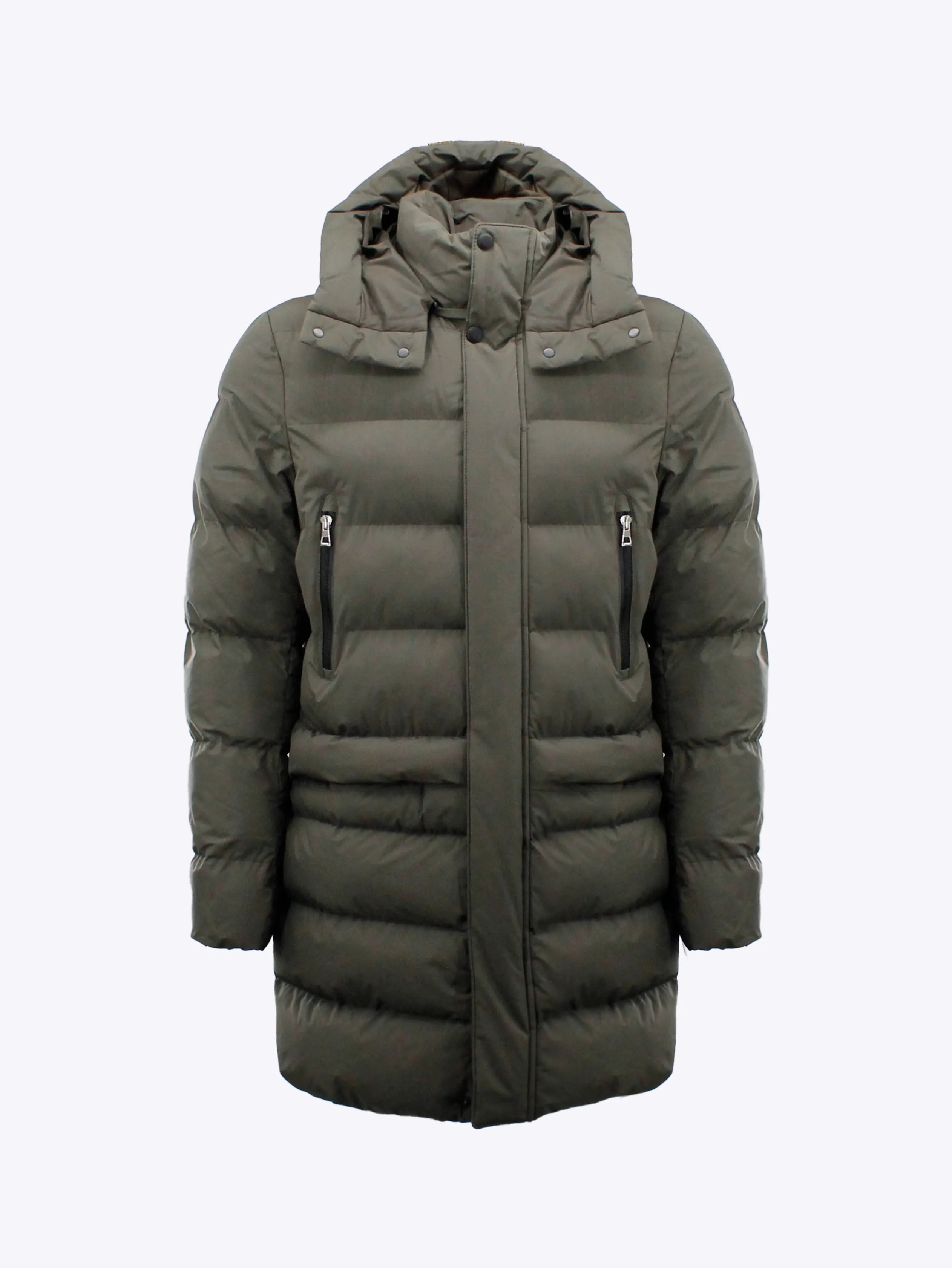 Lange puffer jack met afneembaar capuchon