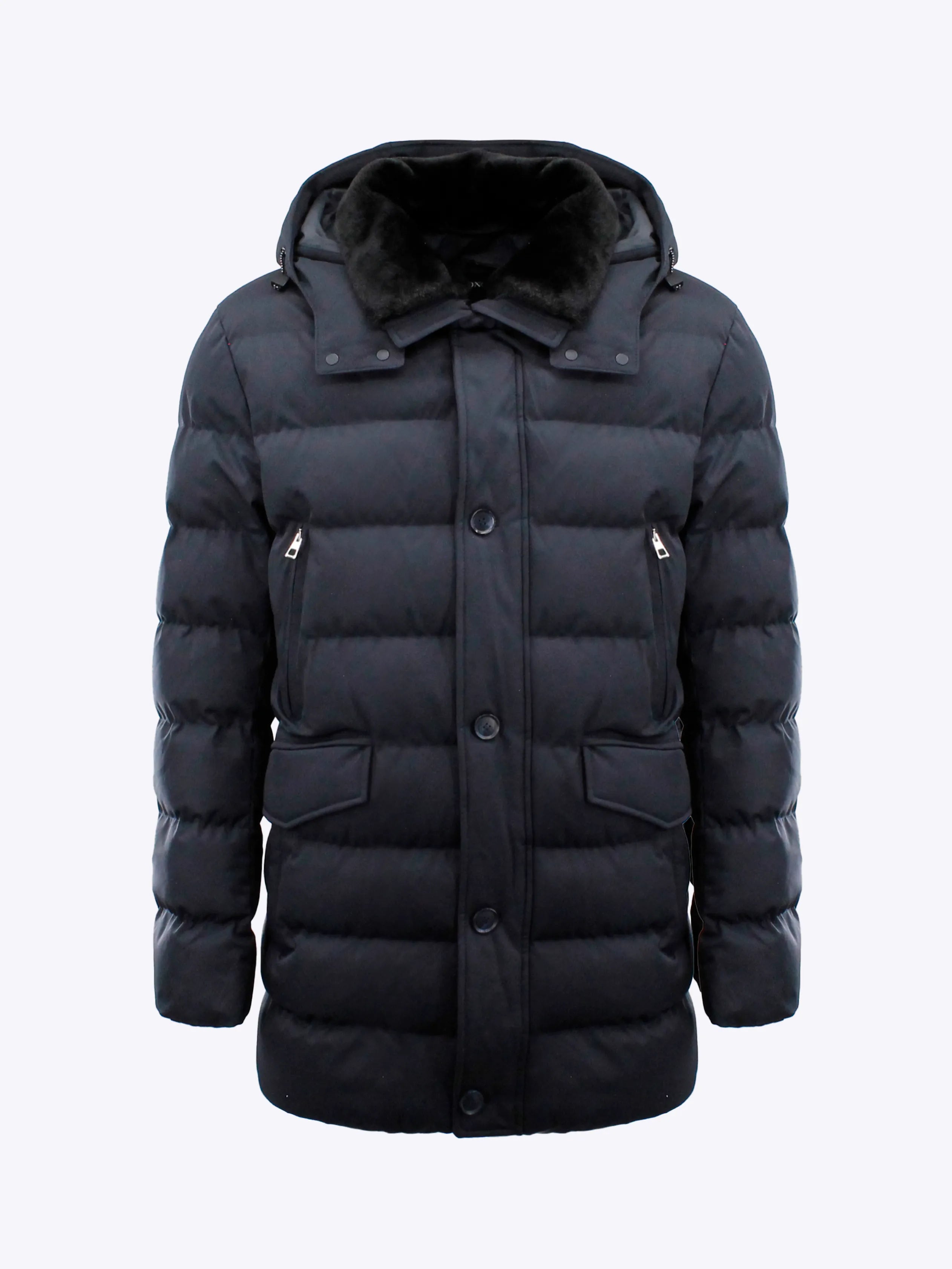 Lange puffer jack met hoge pluche kraag