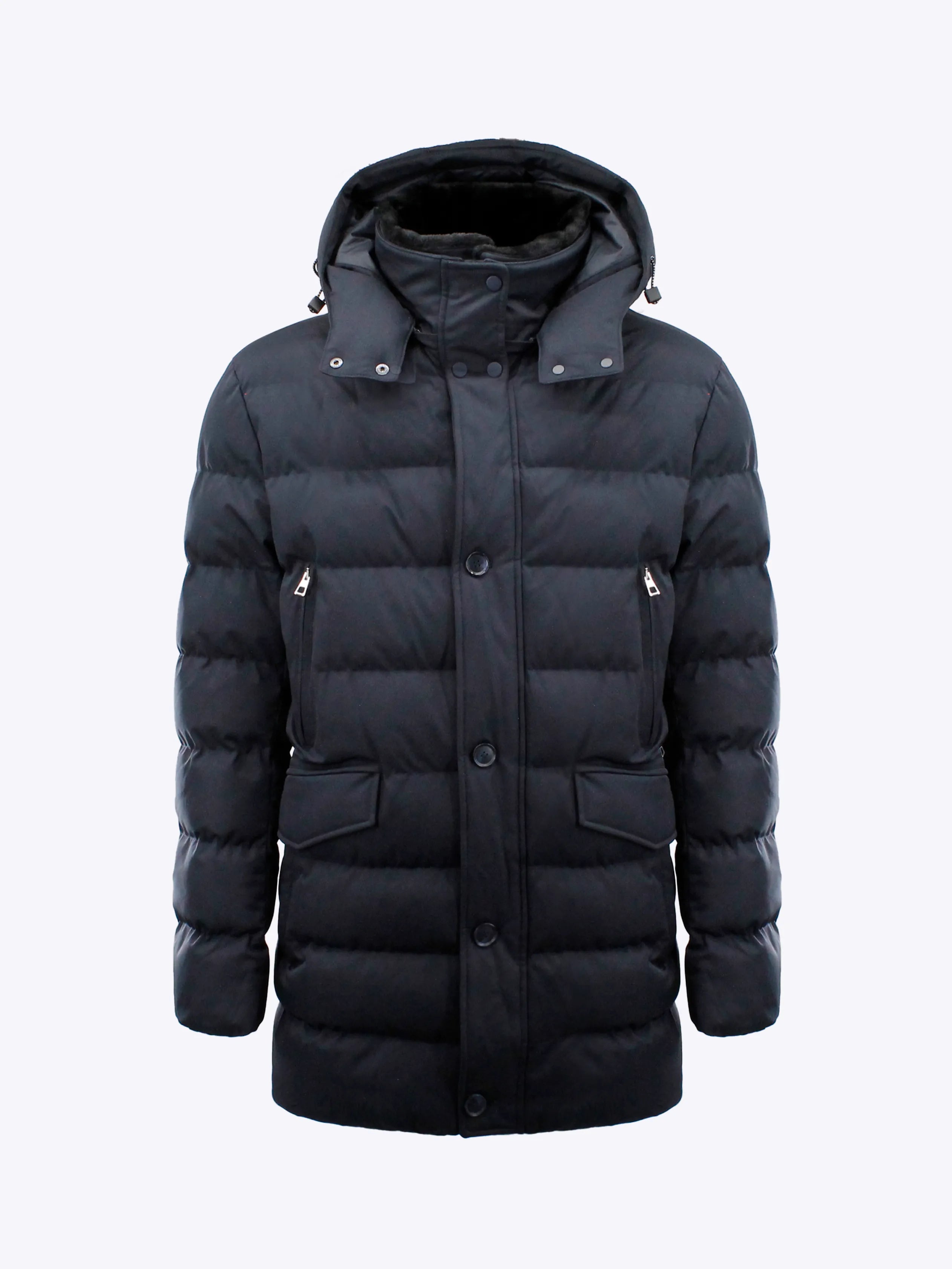 Lange puffer jack met hoge pluche kraag